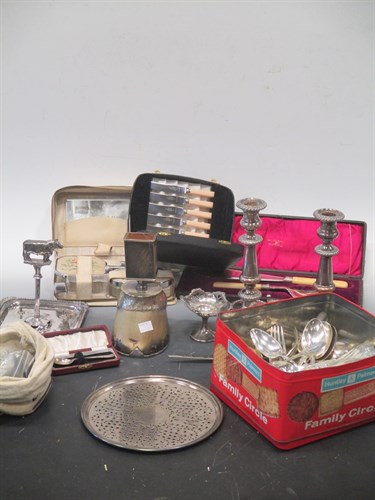 Lot 205 - A pair of candlesticks, a pair of silver...