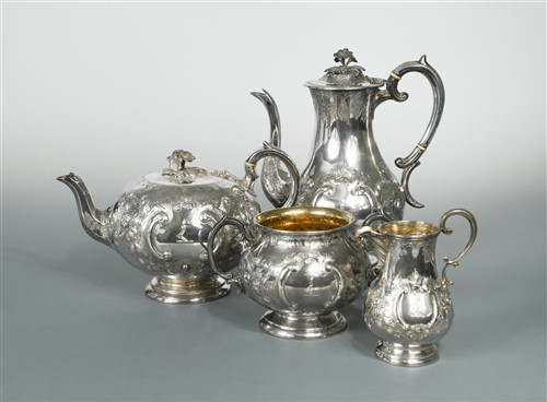 Lot 698 - Dublin - A Victorian silver four piece tea and coffee set