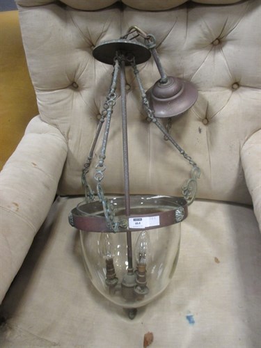 Lot 464 - A brass framed chandelier with glass bowl shade