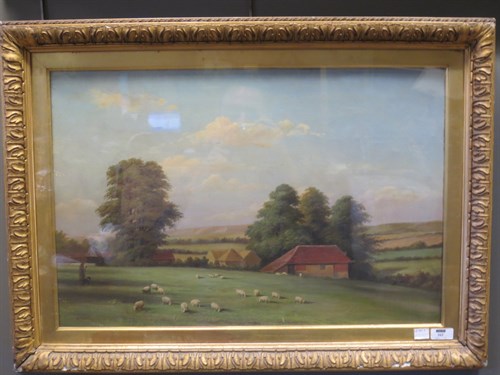 Lot 262 - W J Poole, Sheep grazing in a field, signed...