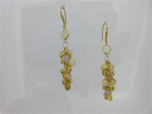 Lot 139 - A pair of waterfall earpendants set with opals