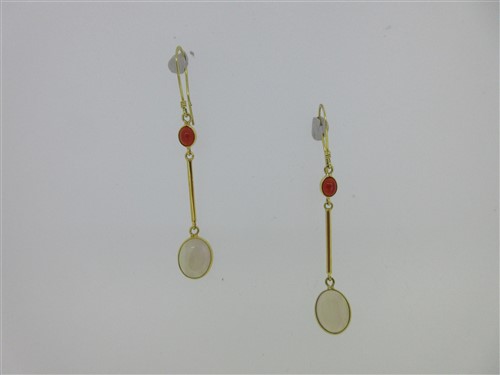 Lot 128 - A pair of opal and garnet earpendants