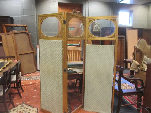 Lot 379 - An Edwardian gilt-framed three fold screen...