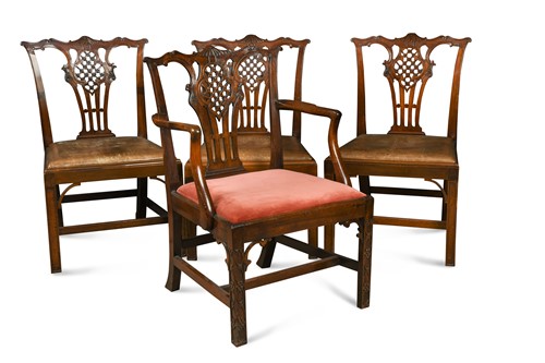 Lot 455 - A George III Chinese Chippendale carved mahogany elbow dining chair