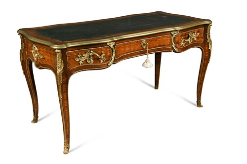 Lot 558 - A Louis XV style ormolu mounted kingwood and parquetry bureau plat