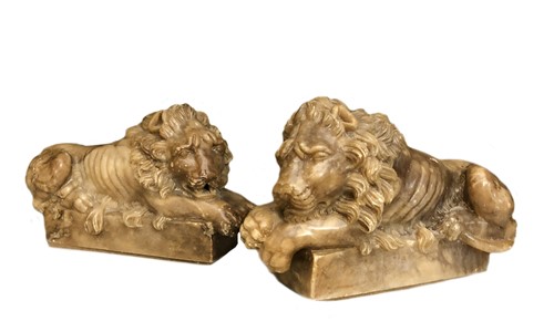 Lot 329 - A pair of 19th century alabaster model Canova lions