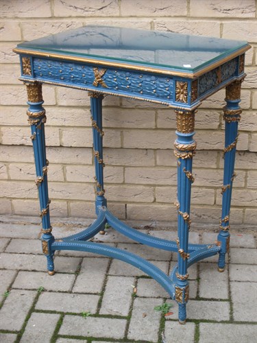 Lot 612 - A 19th century French blue painted and gilt...