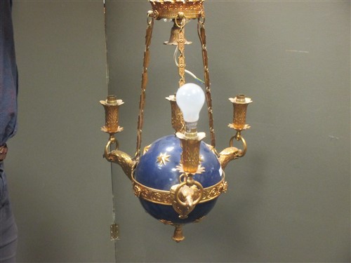 Lot 418 - A blue painted and gilt metal orb ceiling light