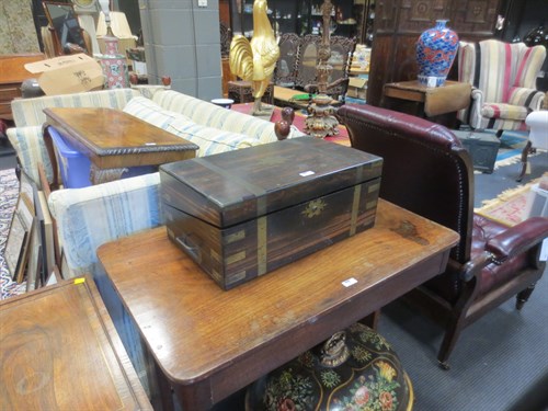 Lot 402 - A Victorian calamander brass bound writing box...