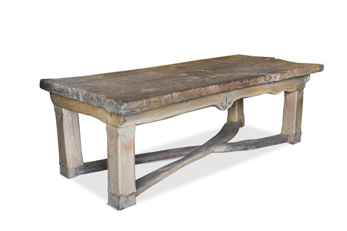 Lot 81 - Nield, a rustic oak refectory table with a single plank top