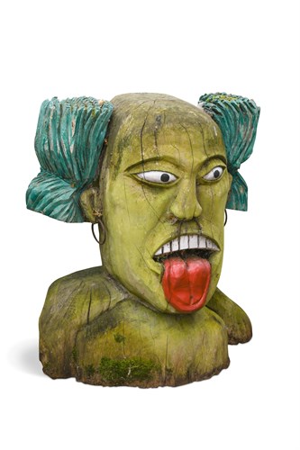 Lot 93 - A carved and polychrome painted wooden head study of Keith Flint