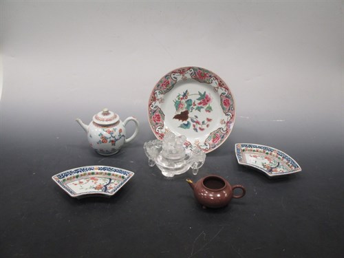 Lot 51 - Six Oriental items: A Chinese porcelain teapot...