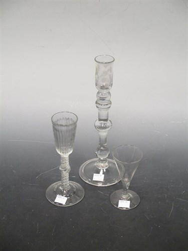 Lot 31 - A wine glass with ribbed bowl and air twist...