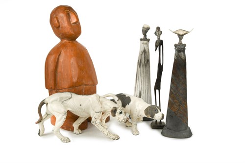 Lot 33 - Keza Rudge (British 20th century), two Raku glazed pottery models of Pointers