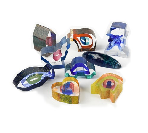 Lot 148 - A collection of fourteen small Kosta Boda clear and coloured glass sculptural forms