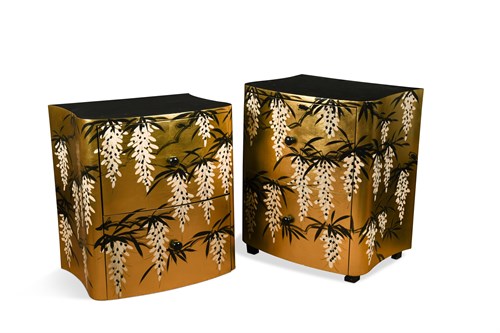 Lot 26 - A pair of gilt lacquer and painted two drawer chests