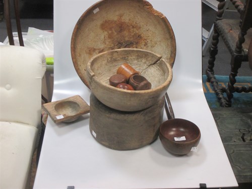 Lot 43 - A rustic wooden bowl 39cms (wormed) and other...