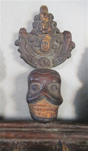 Lot 40 - A Tibetan bronze mask of Dharmapala Yamantaka