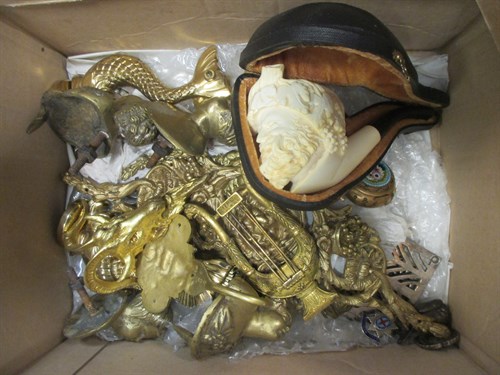 Lot 107 - A collection of brass and gilt metal mounts...