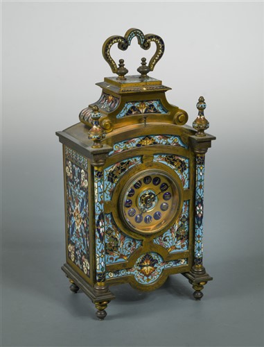 Lot 385 - A late 19th century French Champlevee enamel bronze mantle clock