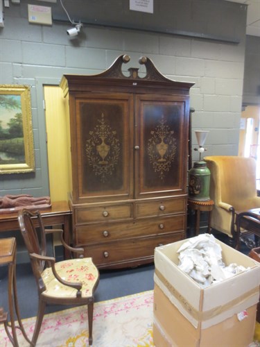 Lot 387 - A marquetry inlaid mahogany linen press...
