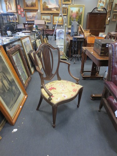 Lot 391 - A pair of shield back armchairs together with...