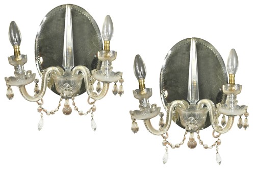 Lot 313 - A pair of cut glass twin-branch girandoles