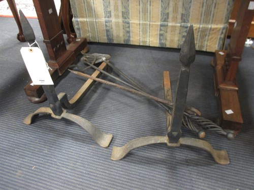 Lot 462 - A pair of andirons and various fire tools