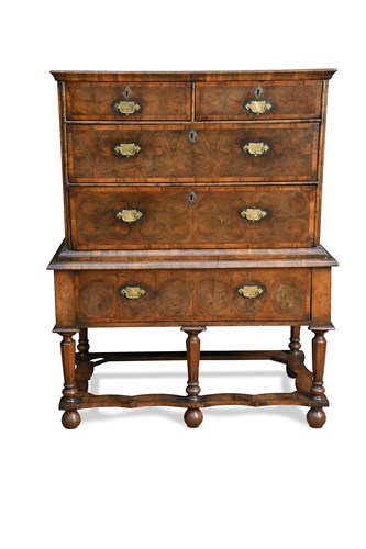 Lot 407 - An 18th century oyster veneer chest on stand