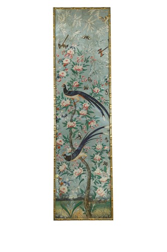 Lot 43 - A framed panel of 18th century Chinese painted wall paper