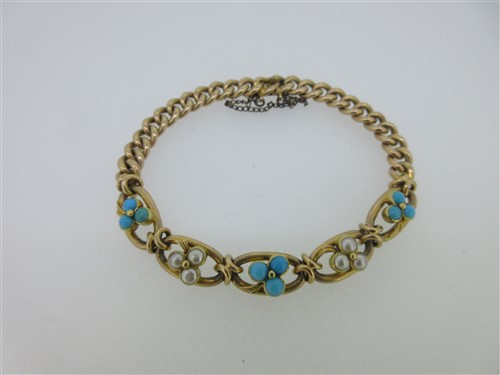 Lot 186 - A seed pearl and turquoise set bracelet