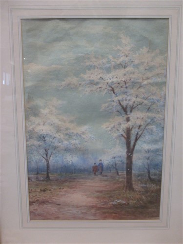 Lot 335 - A Yoshido, A Walk in the blossom, watercolour,...