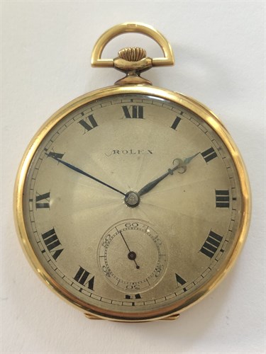 Lot 434 - Rolex - A George V 18ct gold open faced dress pocket watch