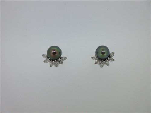Lot 23 - A pair of Tahitian pearl and diamond earclips