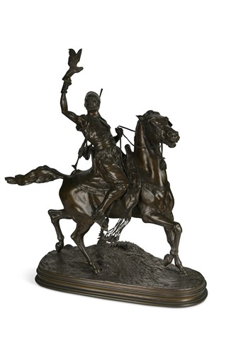 Lot 342 - Pierre-Jules Mène (1810-1879), Le Fauconnier Arabe, à Cheval