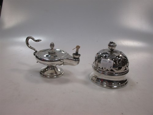 Lot 406 - A silver 'Alladin's lamp' style cigar lighter...