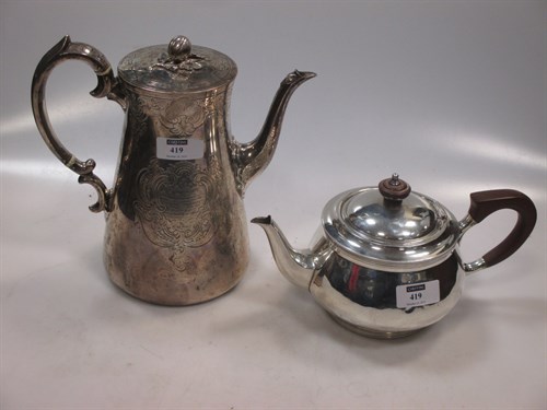 Lot 419 - A Victorian silver coffee pot, together with a...