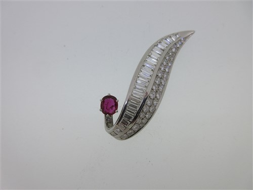 Lot 304 - A.E. Köchert - A diamond and ruby leaf brooch