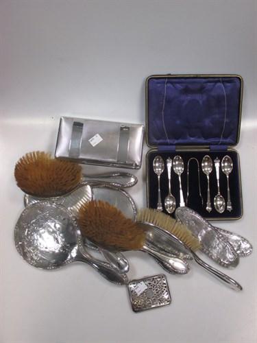 Lot 404 - A collection of silver backed dressing table...