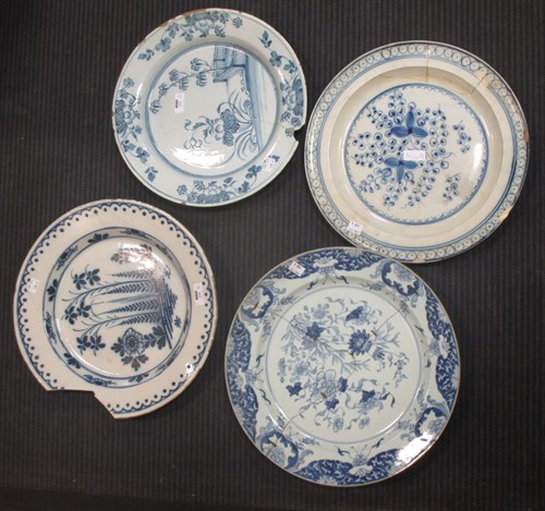 Lot 236 - A Liverpool Delft dish - a/f, and three...