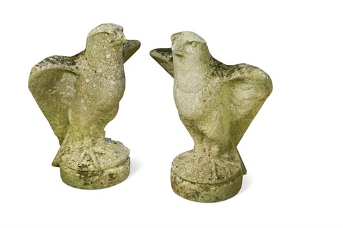 Lot 583 - A pair of composition stone gate pillar finials of standing eagles