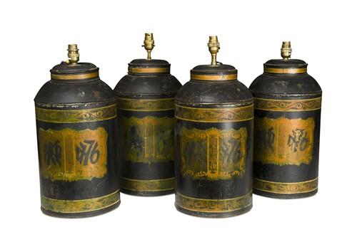 Lot 314 - A set of four black tea canister lamps