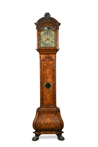 Lot 388 - An 18th century Dutch walnut marquetry longcase clock