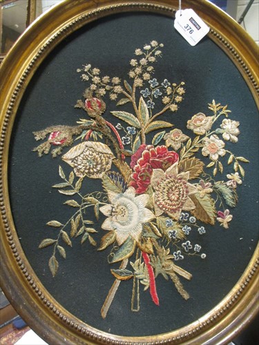 Lot 376 - A pair of Florentine prints and a needlework...