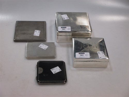 Lot 382 - Five silver cigarette boxes