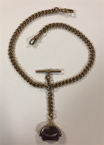 Lot 438 - A George V 9ct rose gold double Albert watch chain, with swivel fob