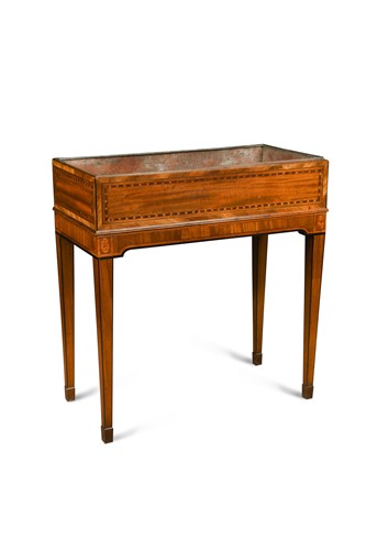 Lot 337 - A mahogany and inlaid jardinière, late 19th century