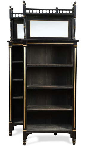 Lot 567 - A pair of 19th century Aesthetic period ebonised and parcel gilt bookcases
