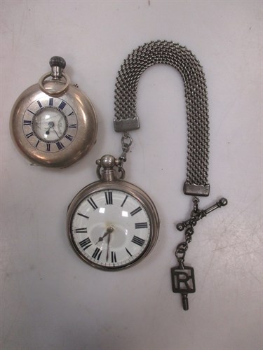 Lot 357 - A silver pair cased pocket watch, lever...