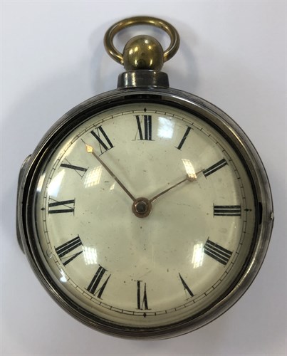 Lot 390 - Moore, Derby - A George III pair cased pocket watch, the reverse with an erotic scene